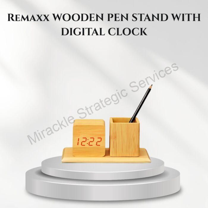 Remaxx Wooden pen stand with digital clock - RE1012