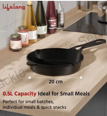 Lifelong Cast Iron Fry Pan 8 inch (20mm) With Wooden Spatula - LLCIFP009 - Image 2