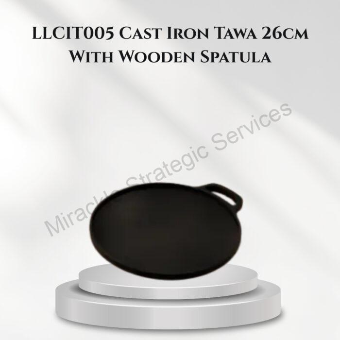 Lifelong Cast Iron Tawa 26cm With Wooden Spatula - LLCIT005