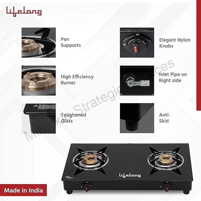 Lifelong LLGS912 - 2 Burner Gas stove Automatic Ignition Glass Top - Image 2