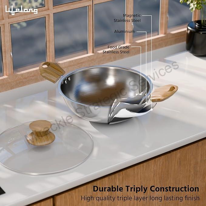 Tri-Ply  Kadhai with glass lid- LLTPK25 - Image 2