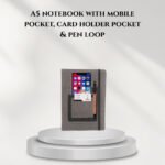 A5 notebook with mobile pocket, card holder pocket & pen loop