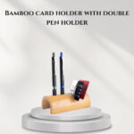 Bamboo card holder with double pen holder
