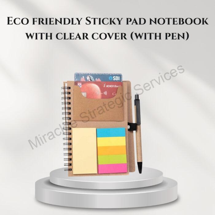 Eco friendly Sticky pad notebook with clear cover (with pen)