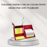 Folding paper cube in color (with memo pad and tumbler)