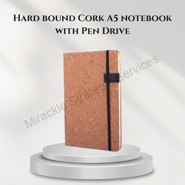 Hard bound Cork A5 notebook with Pen Drive