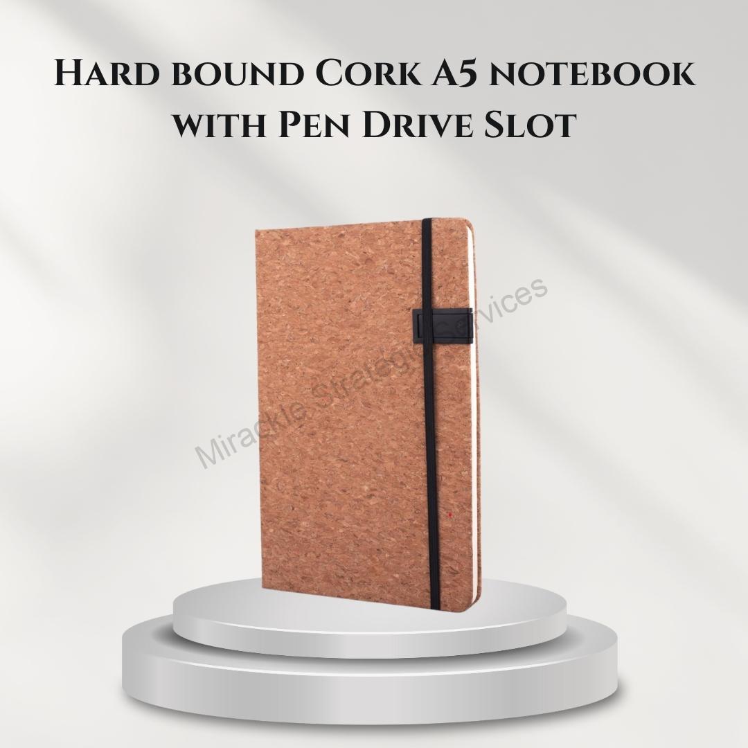 Hard bound Cork A5 notebook with Pen Drive Slot