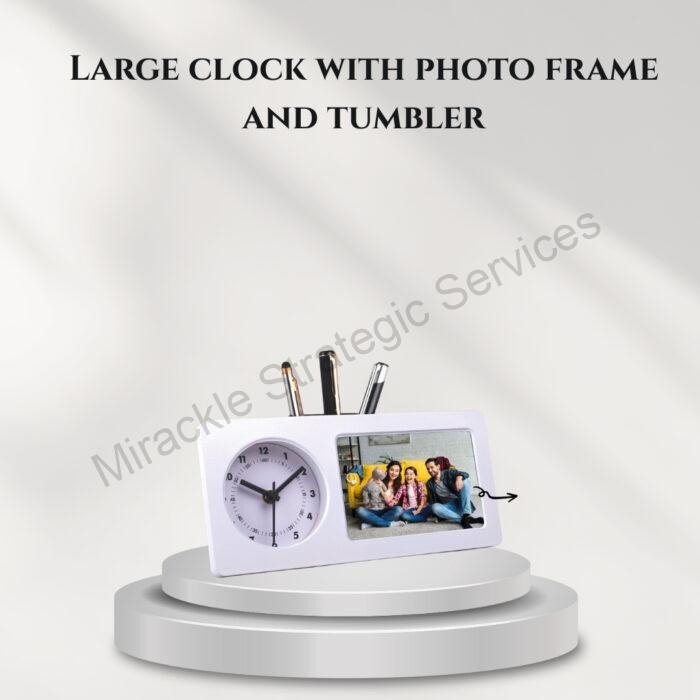 Large clock with photo frame and tumbler