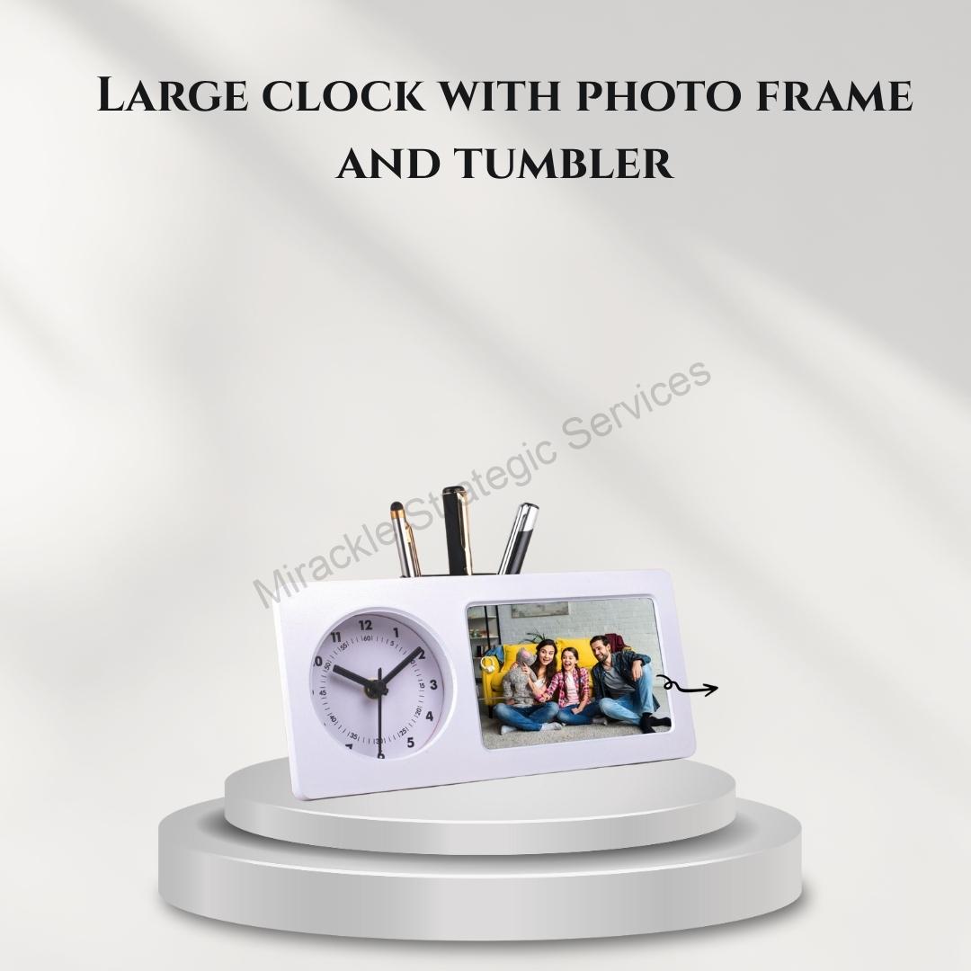 Large clock with photo frame and tumbler