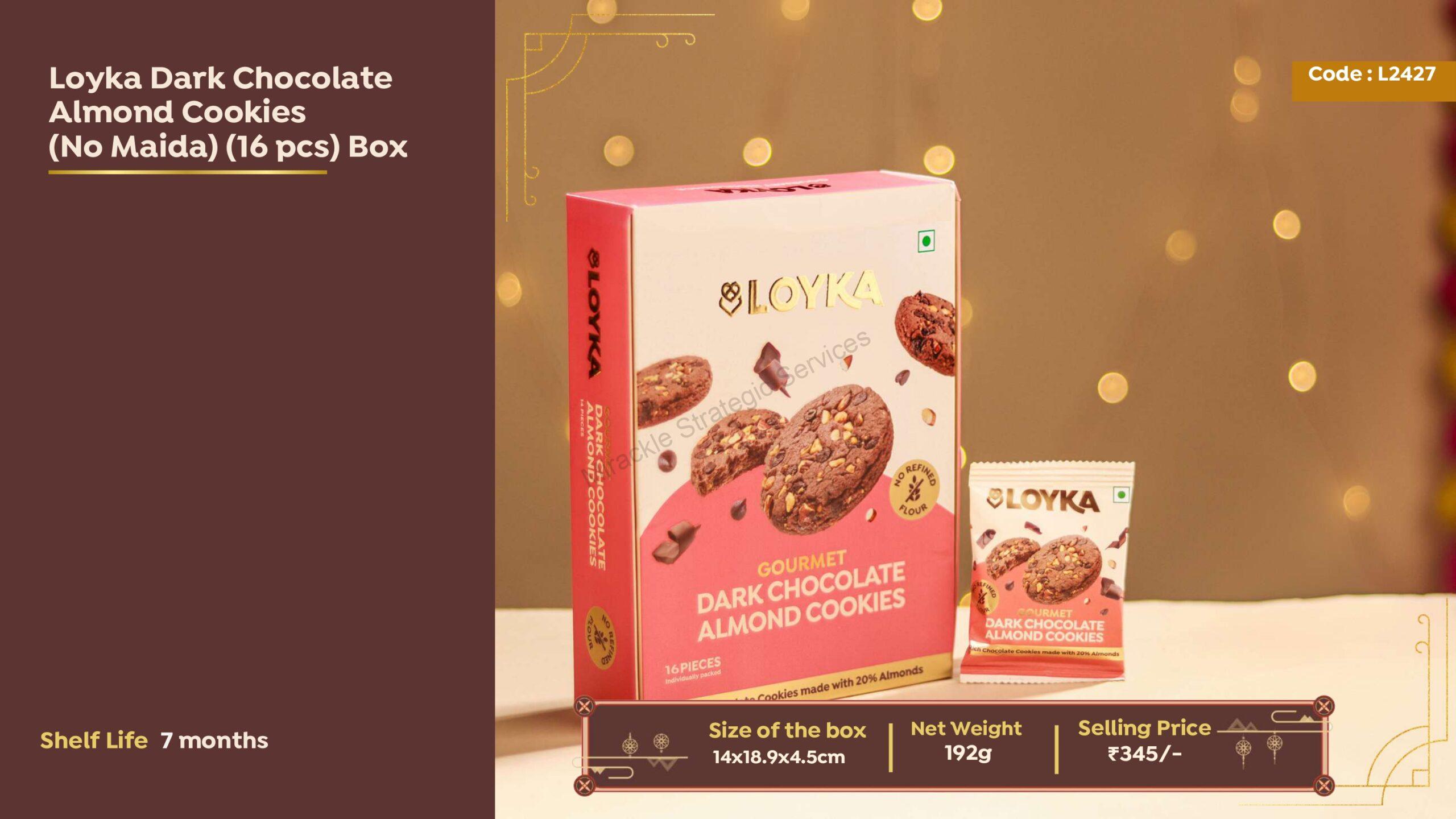 Loyka dark chocolate almond cookies (no maida) (16 pcs) Box - Image 2
