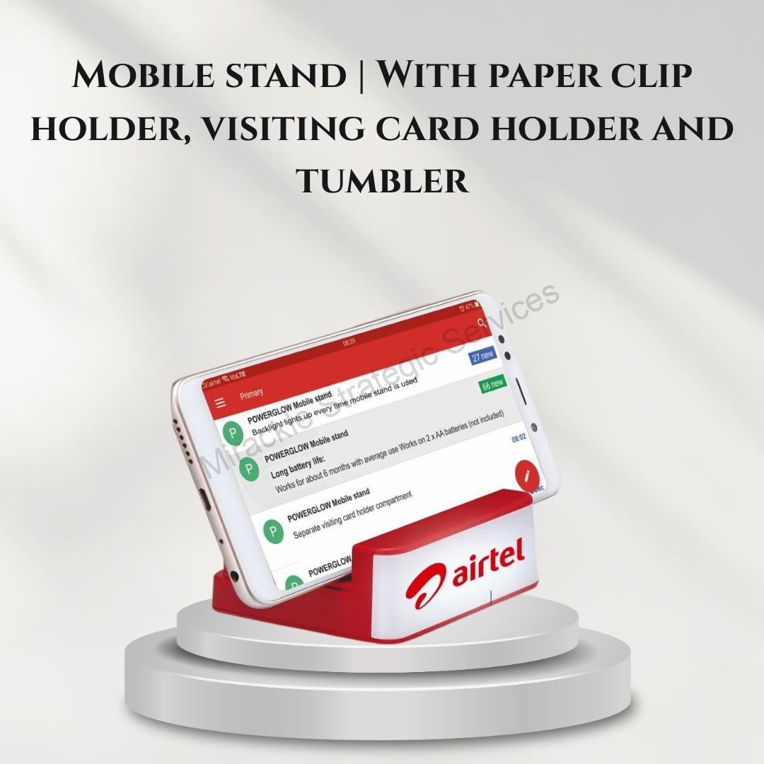 Mobile stand | With paper clip holder, visiting card holder and tumbler