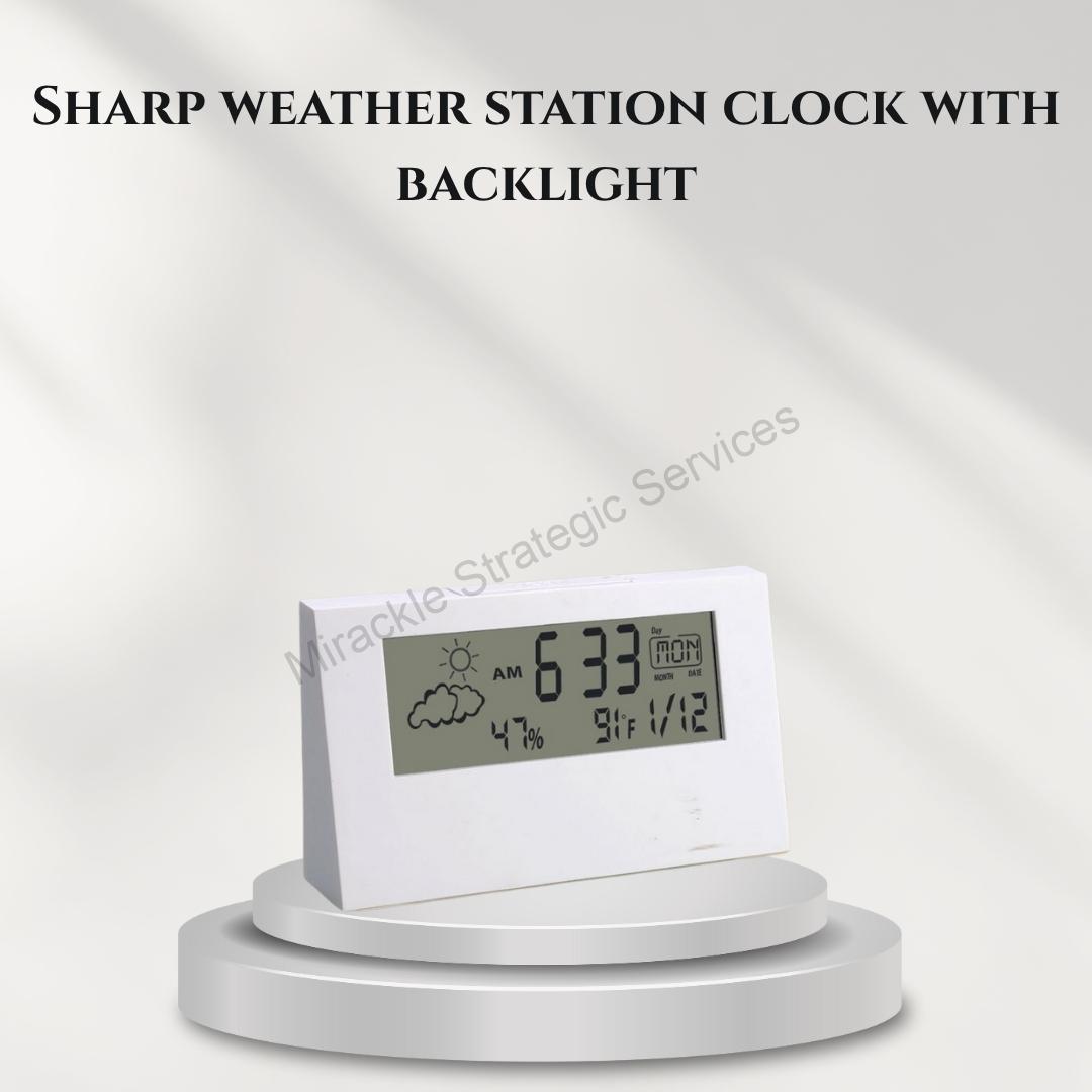 Sharp weather station clock with backlight