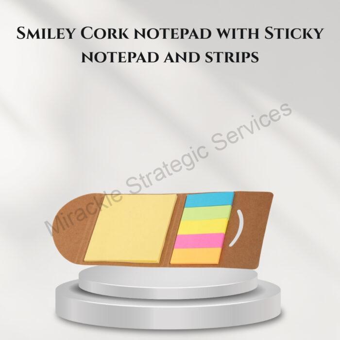 Smiley Cork notepad with Sticky notepad and strips