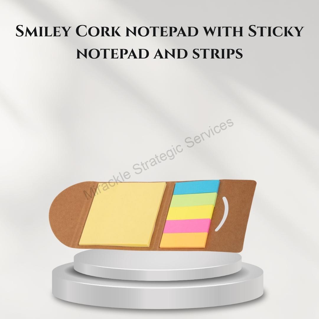 Smiley Cork notepad with Sticky notepad and strips