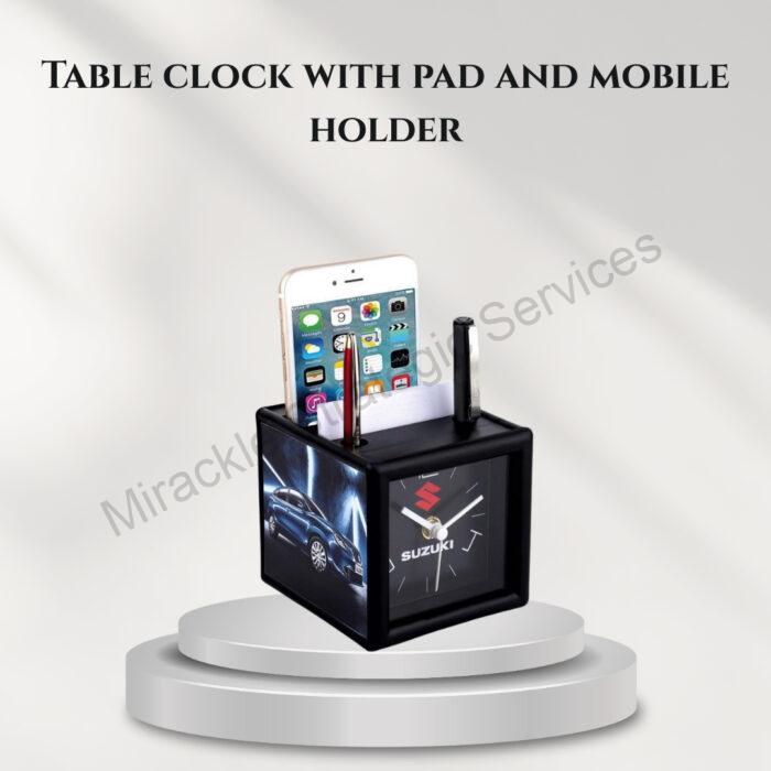 Table clock with pad and mobile holder