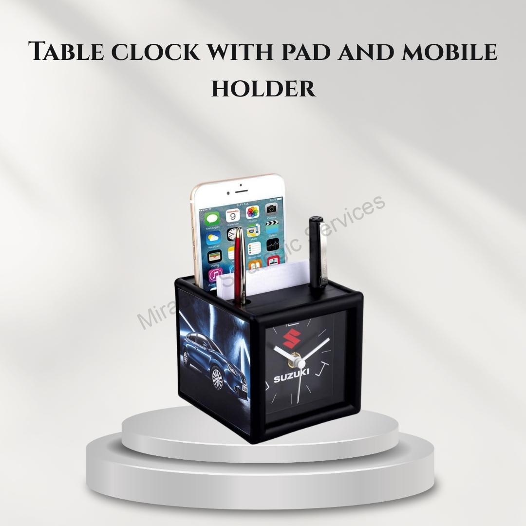 Table clock with pad and mobile holder