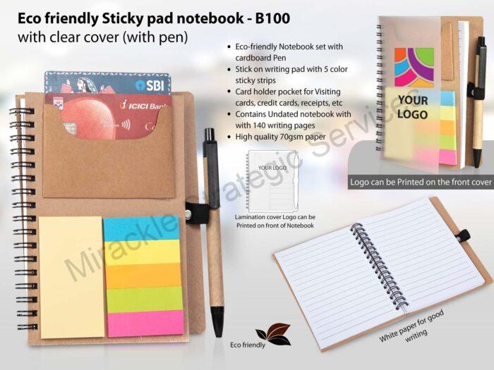 Eco friendly Sticky pad notebook with clear cover (with pen) - Image 2