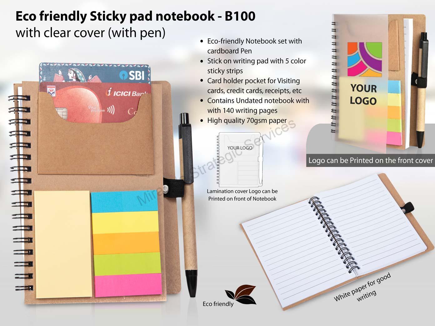 Eco friendly Sticky pad notebook with clear cover (with pen) - Image 2
