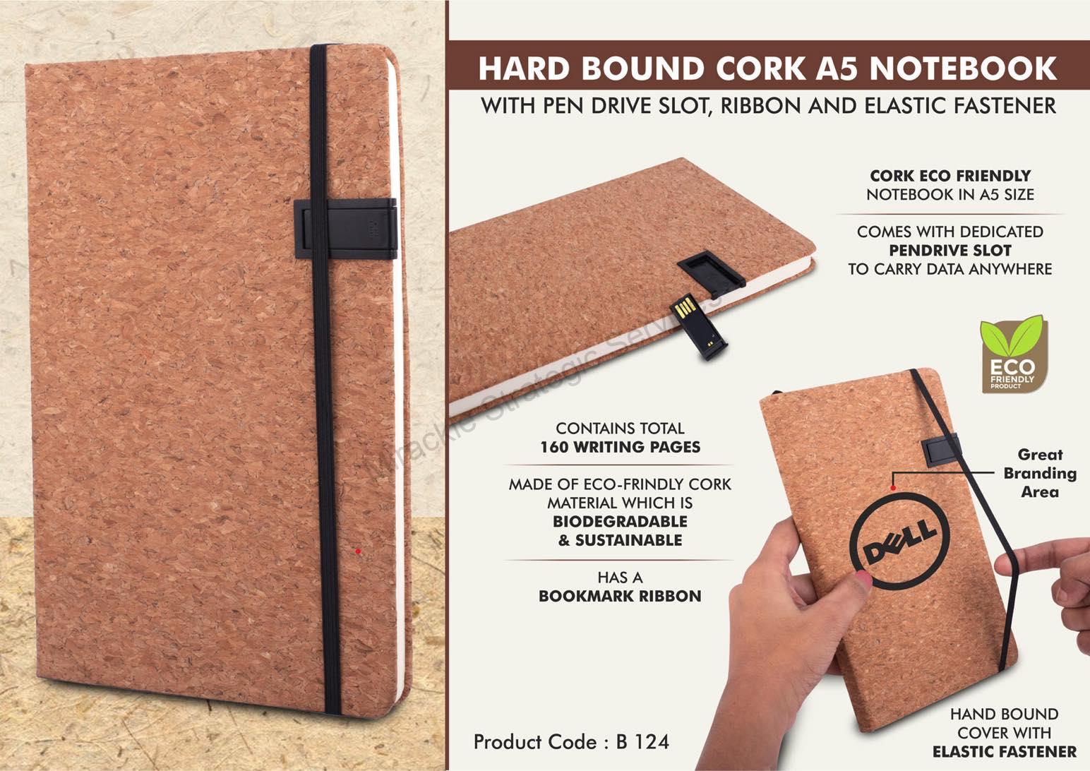 Hard bound Cork A5 notebook with Pen Drive Slot - Image 2