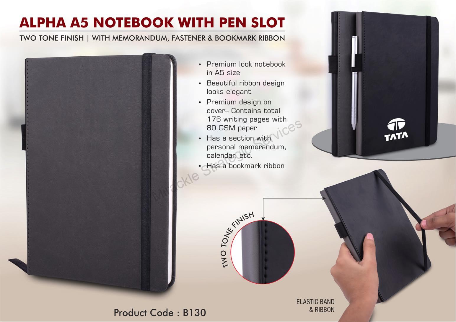 Alpha A5 notebook with Pen Slot - Image 2