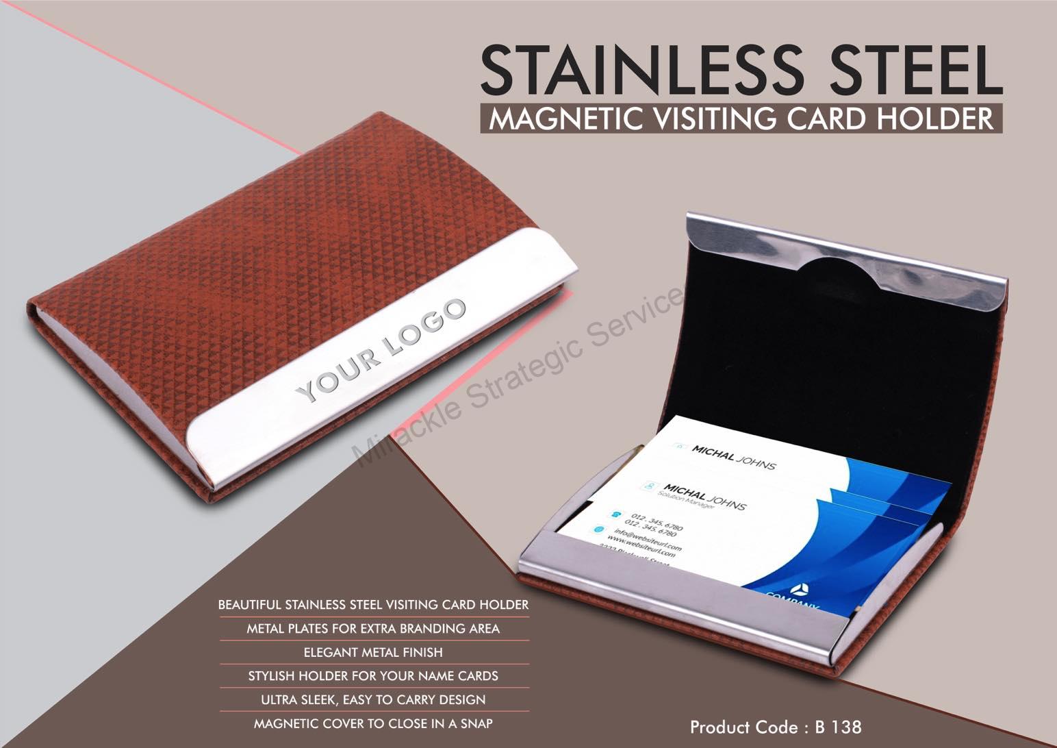 Stainless Steel Magnetic Visiting Card holder- Tan - Image 2