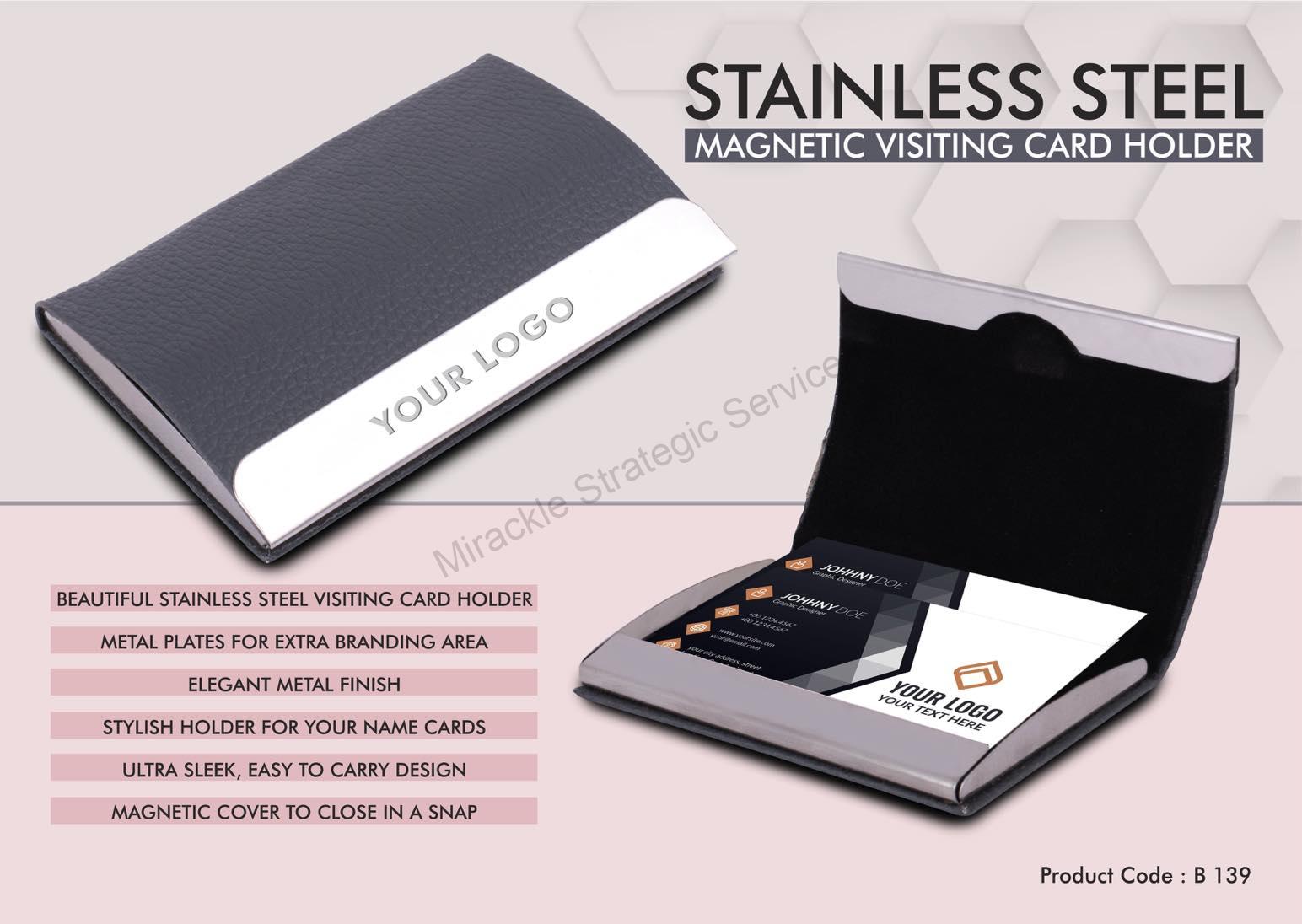 Stainless Steel Magnetic Visiting Card holder- Gray - Image 2