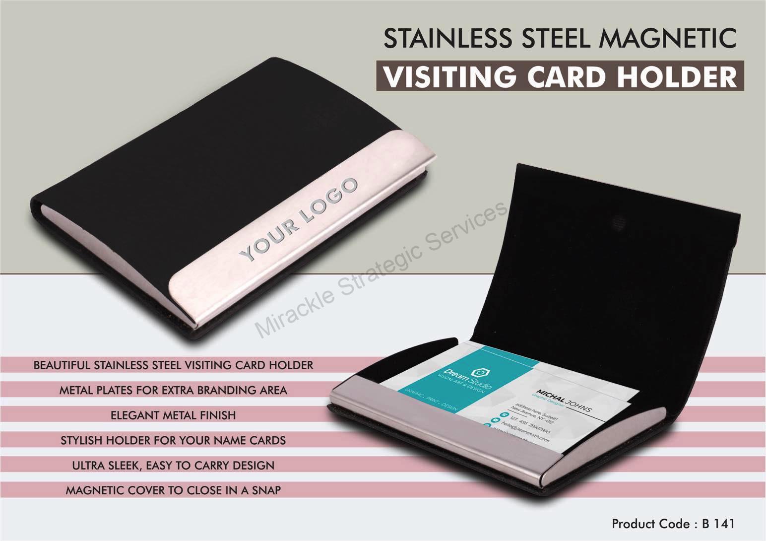 Stainless Steel Magnetic Visiting Card holder- Black - Image 2