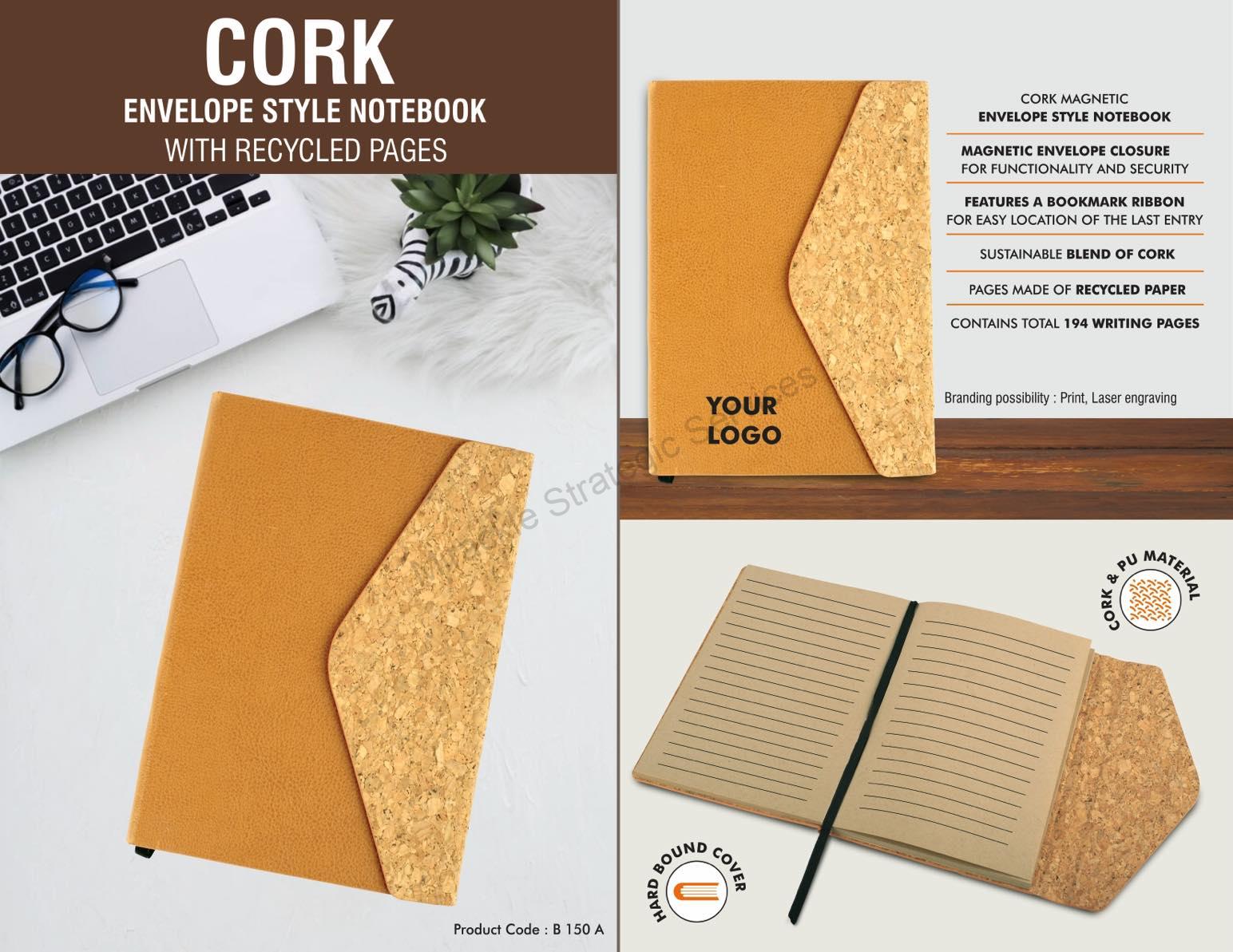 Cork Magnetic Envelope style Notebook with recycled pages - Image 2
