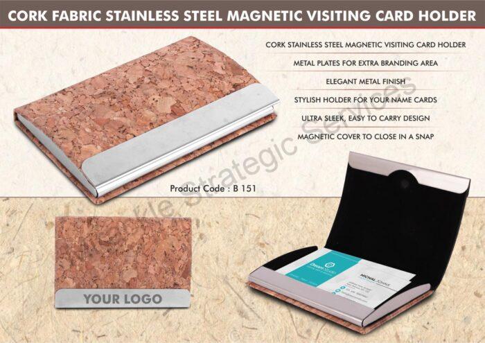 Stainless Steel Magnetic Visiting Card holder in Cork Material - Image 2