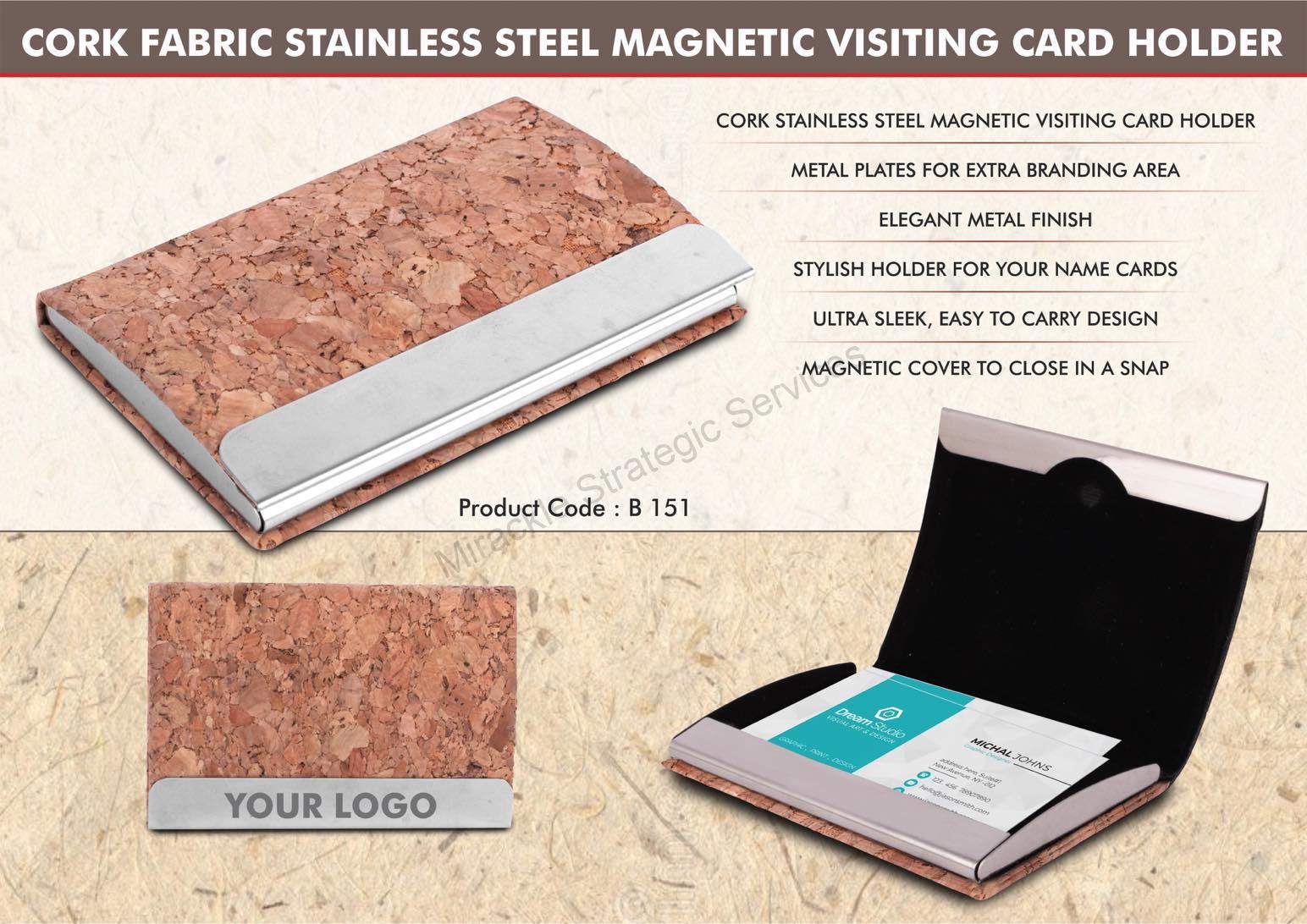Stainless Steel Magnetic Visiting Card holder in Cork Material - Image 2