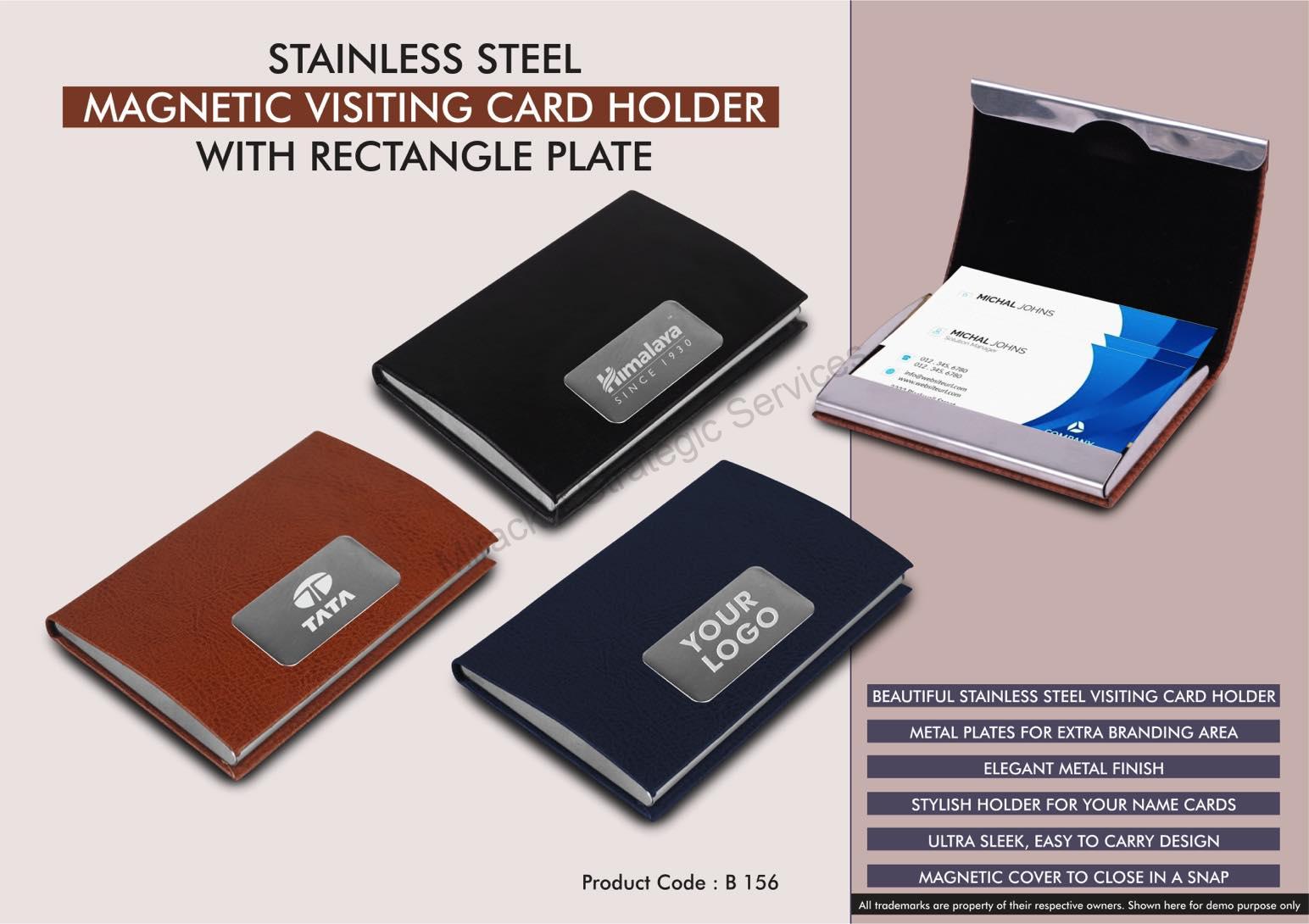 Stainless Steel Magnetic Visiting Card holder with Rectangle Plate - Image 2