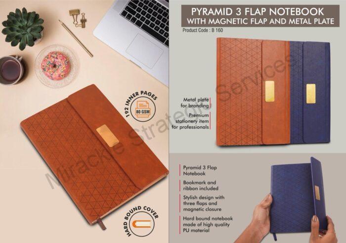 Pyramid 3 fold notebook with Magnetic flap and metal plate - Image 2