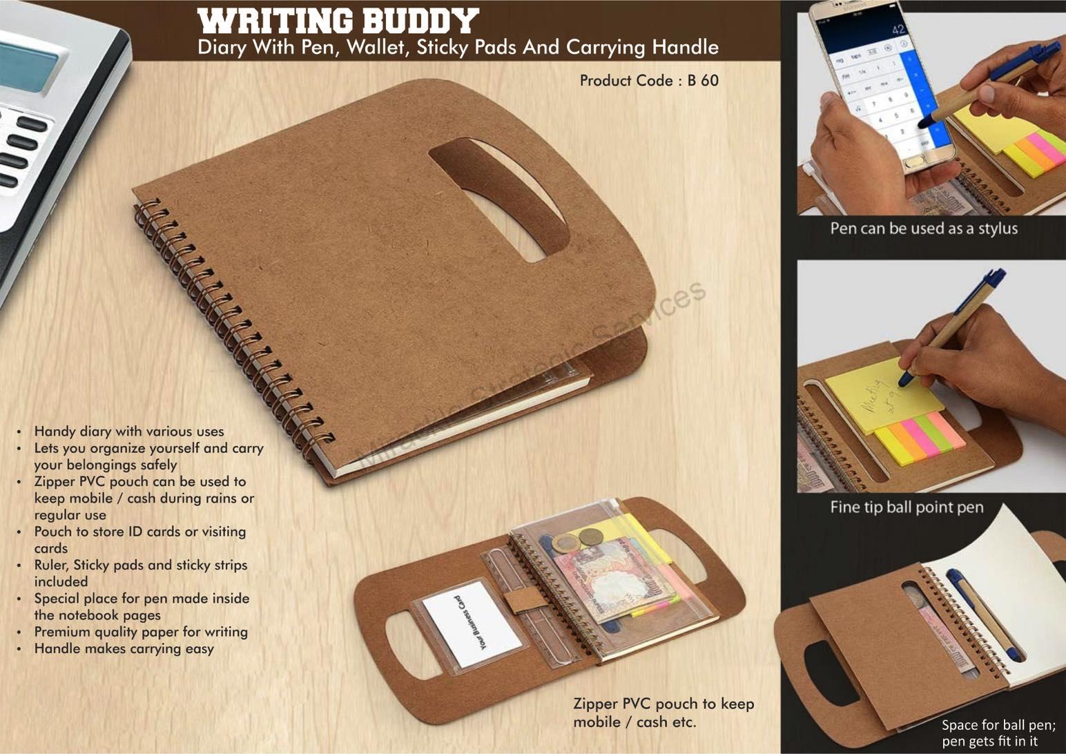 Writing buddy: Diary with pen, wallet, sticky pads and carrying handle - Image 2