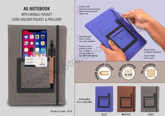 A5 notebook with mobile pocket, card holder pocket & pen loop - Image 2