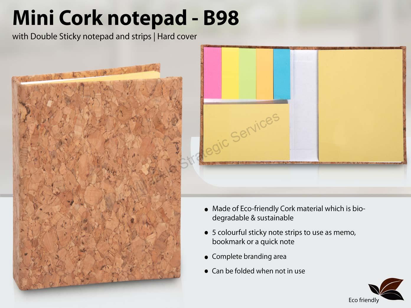 Mini Cork notepad with Double Sticky notepad and strips - Image 2