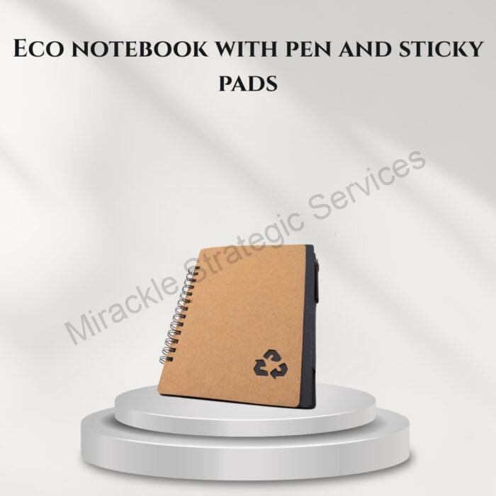 Eco notebook with pen and sticky pads