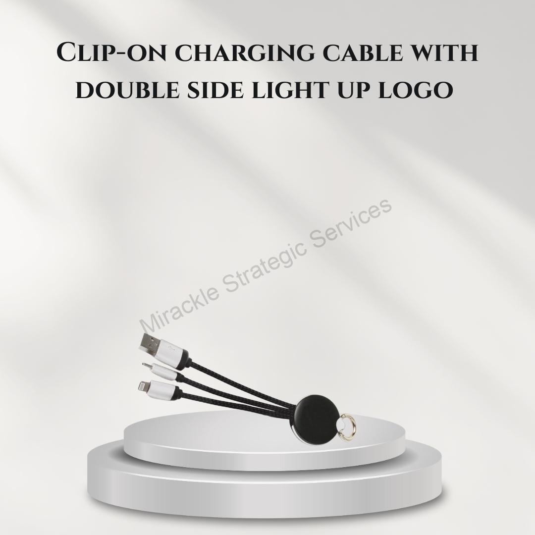 Clip-on charging cable with double side light up logo (iOS, Micro-USB, Type C) - C78