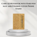 Cork A5 Notebook with Hard pen slot and Folding cover Phone Stand - B180
