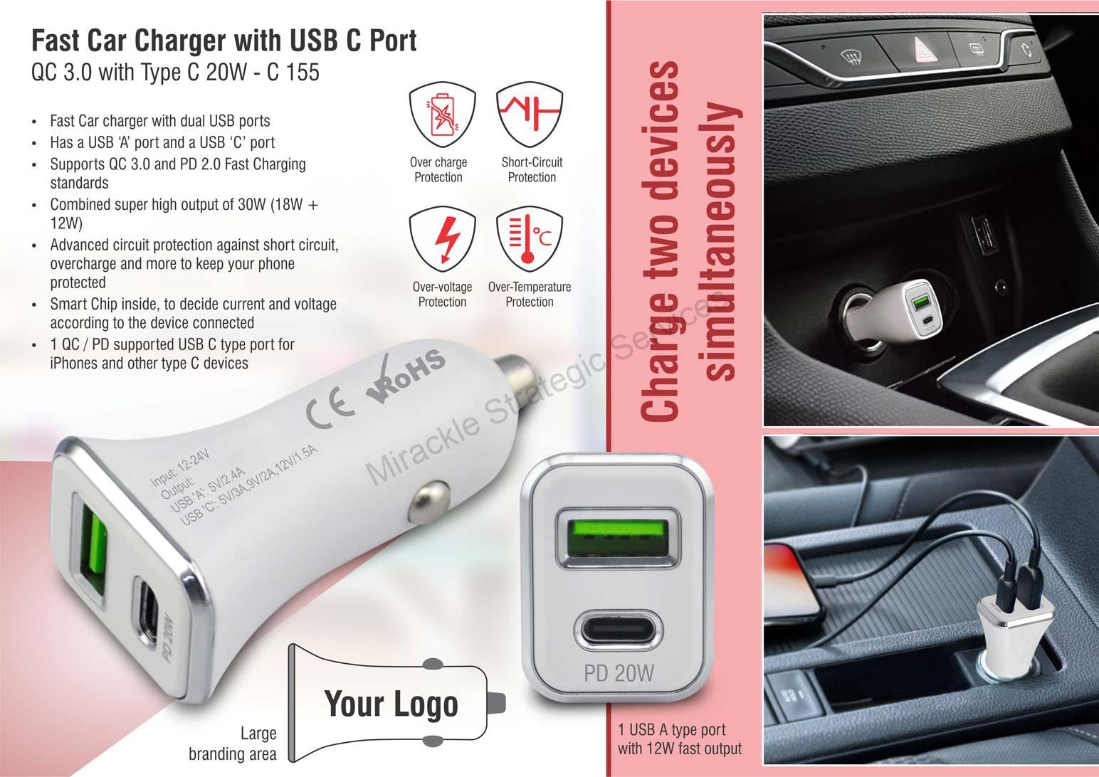 Fast car charger with USB C port - C155 - Image 2