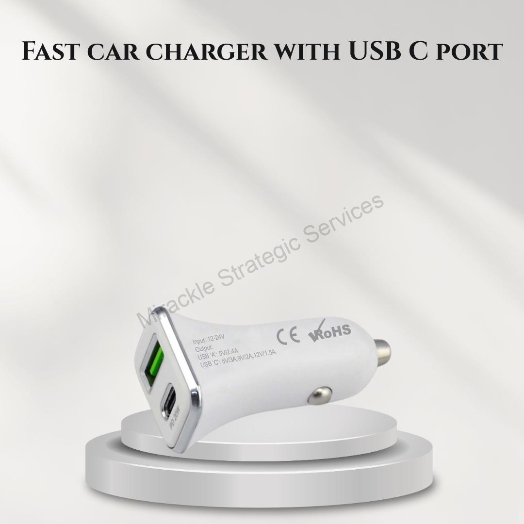 Fast car charger with USB C port - C155