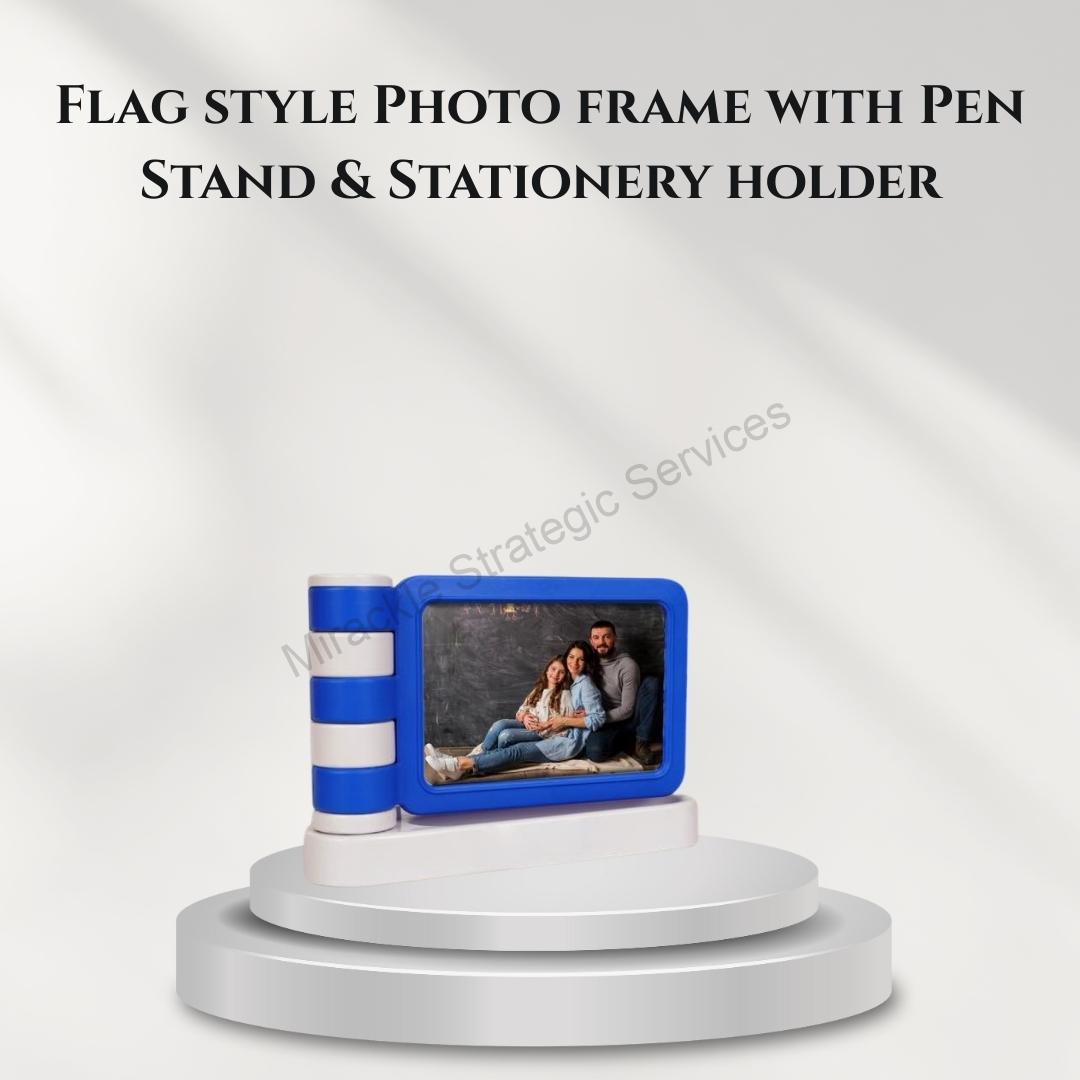 Flag style Photo frame with Pen Stand & Stationery holder - D43