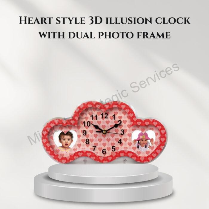 Heart style 3D illusion clock with dual photo frame - D28