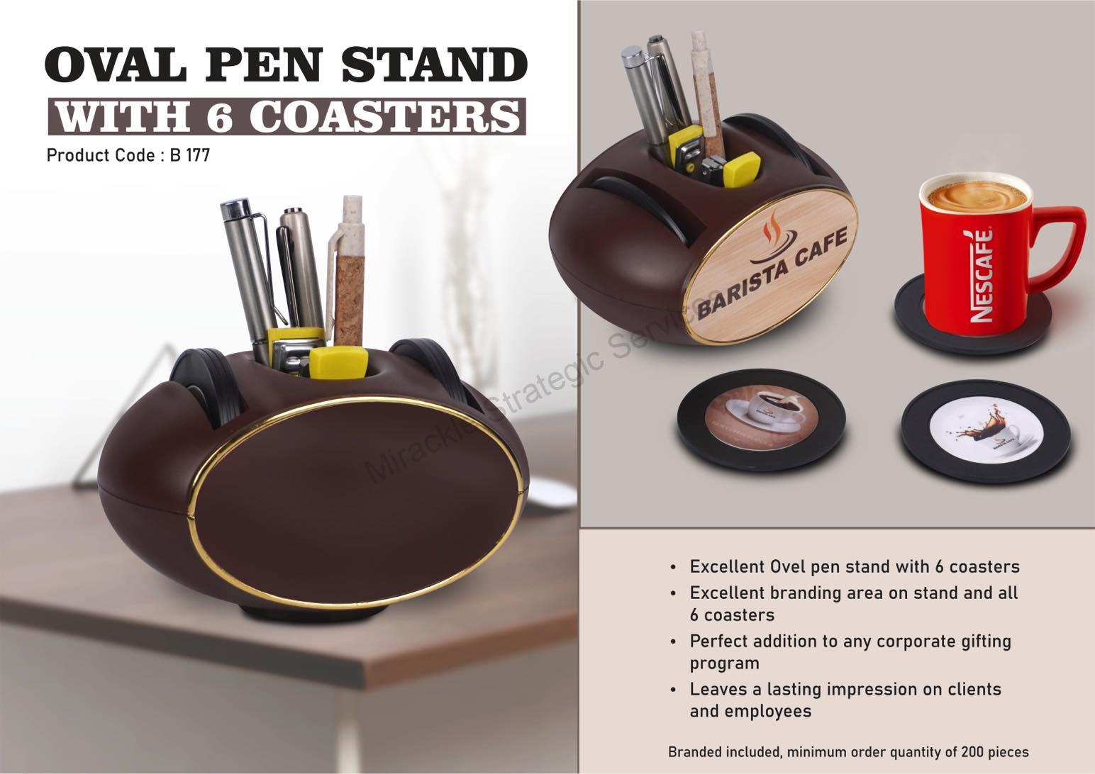 Oval Pen stand with 6 coasters - B177 - Image 2