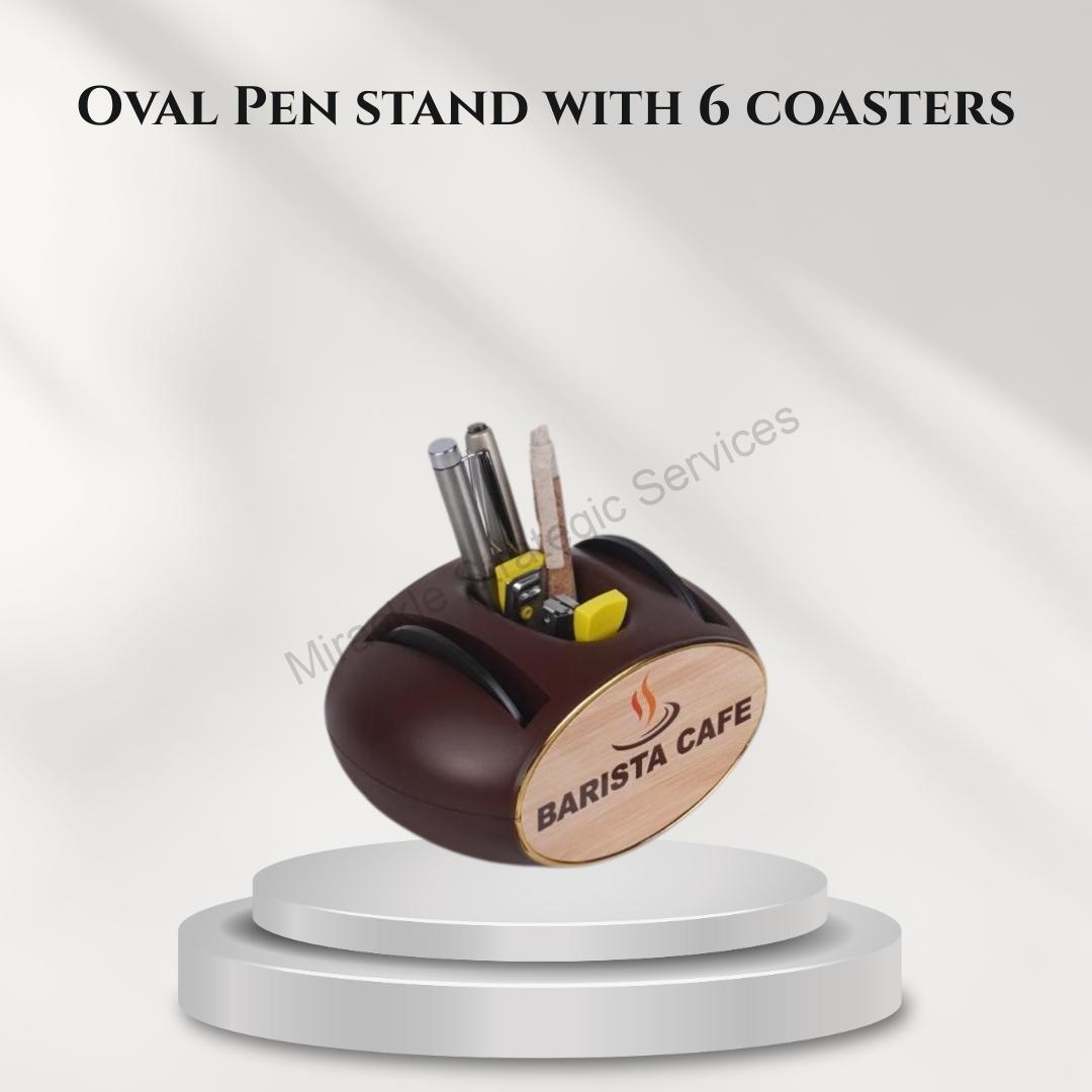 Oval Pen stand with 6 coasters - B177
