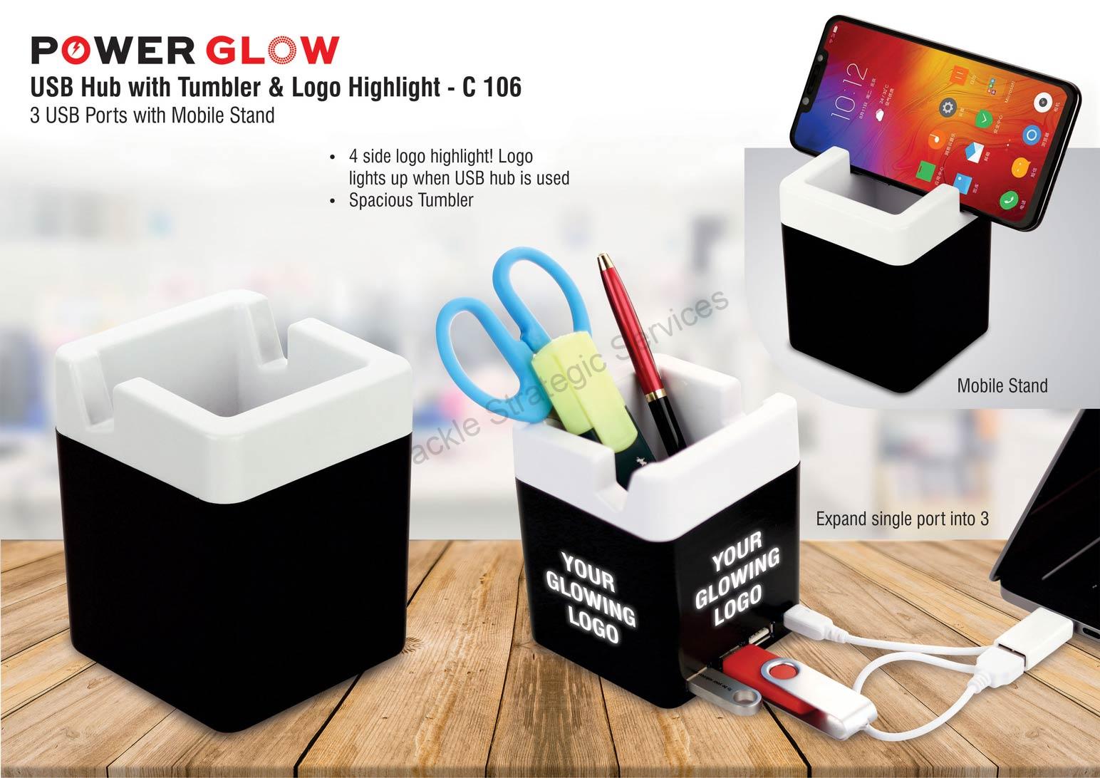 Power Glow USB hub with tumbler and logo highlight - C106 - Image 2