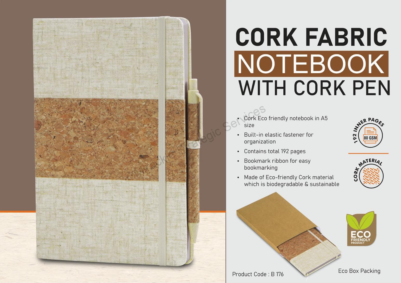 Cork fabric notebook with Cork Pen - B176 - Image 2