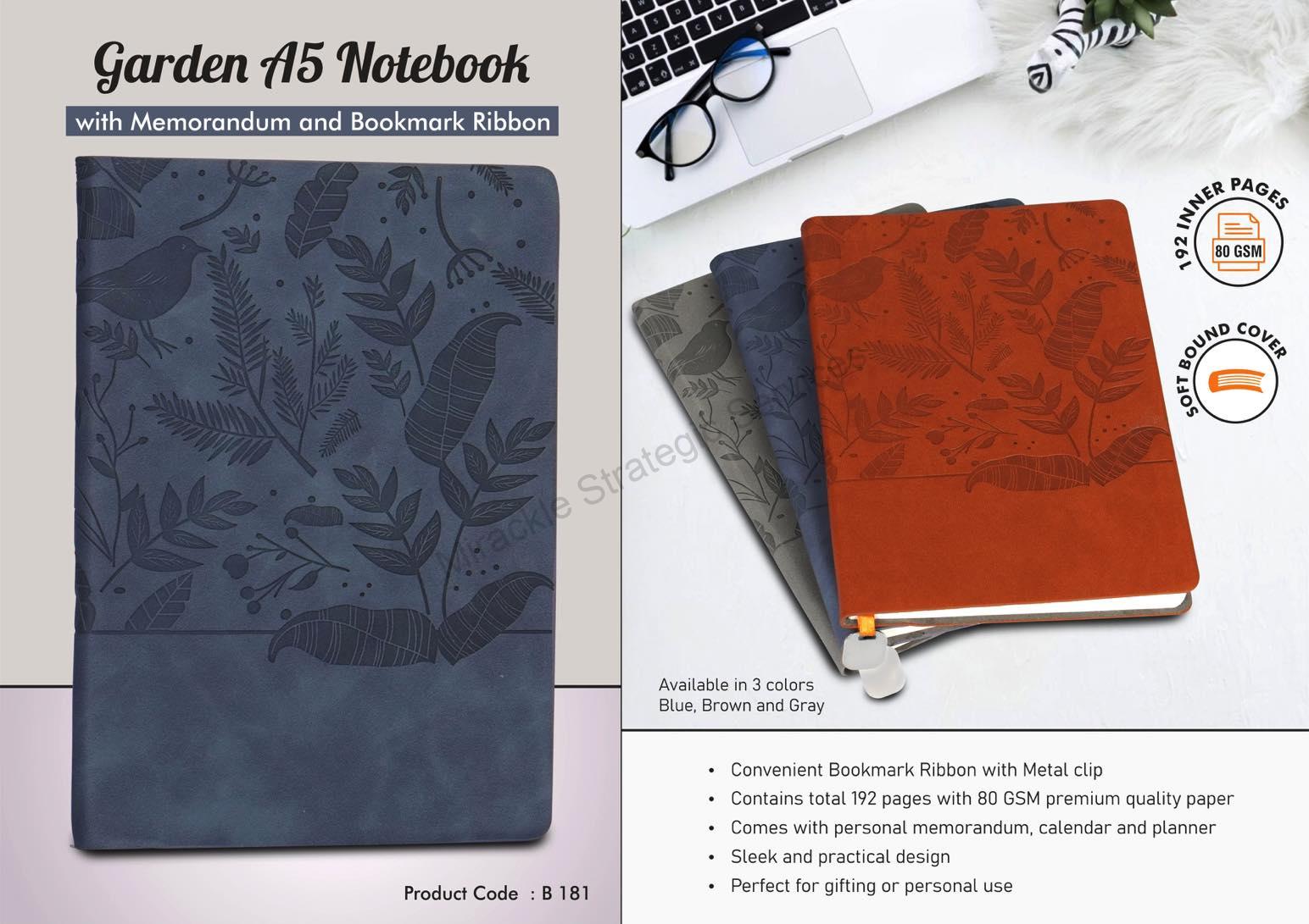 Garden A5 Notebook with Memorandum and Bookmark Ribbon - B181 - Image 2
