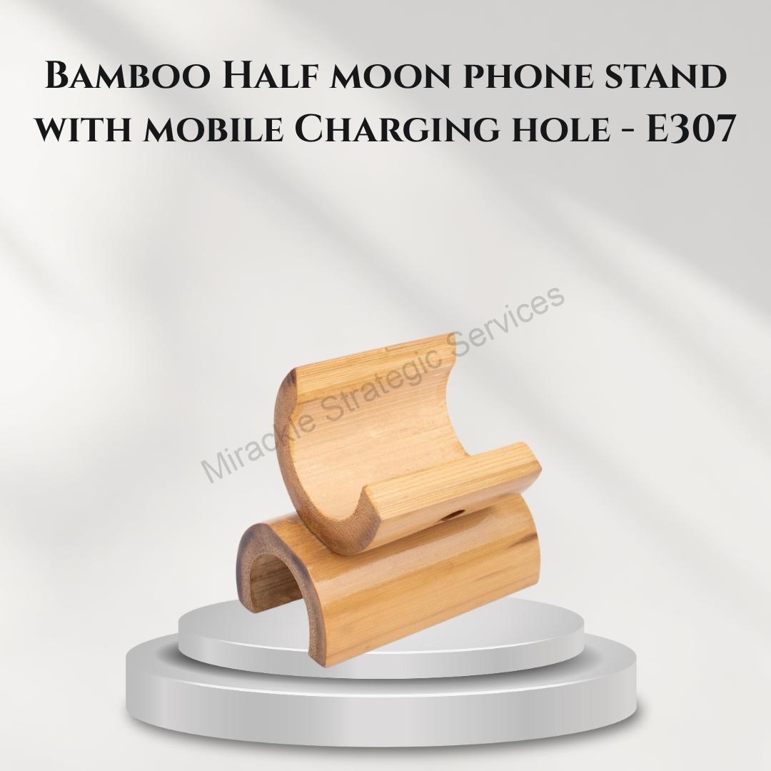 Bamboo Half moon phone stand with mobile Charging hole - E307