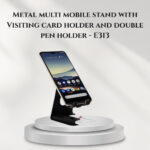 Metal multi mobile stand with Visiting card holder and double pen holder - E313