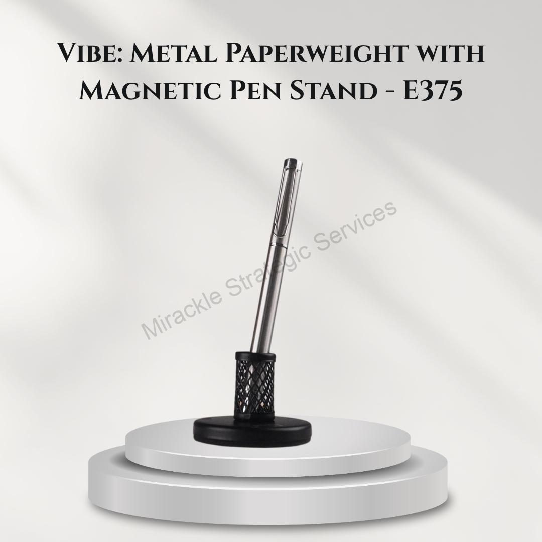 Vibe: Metal Paperweight with Magnetic Pen Stand - E375